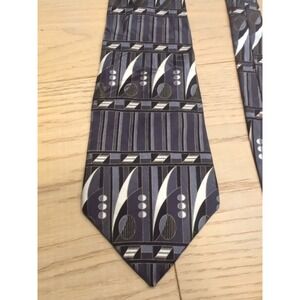 Zylos George Machado Men's Necktie Tie Geometric Blue Gray 100% Italian‎ Silk